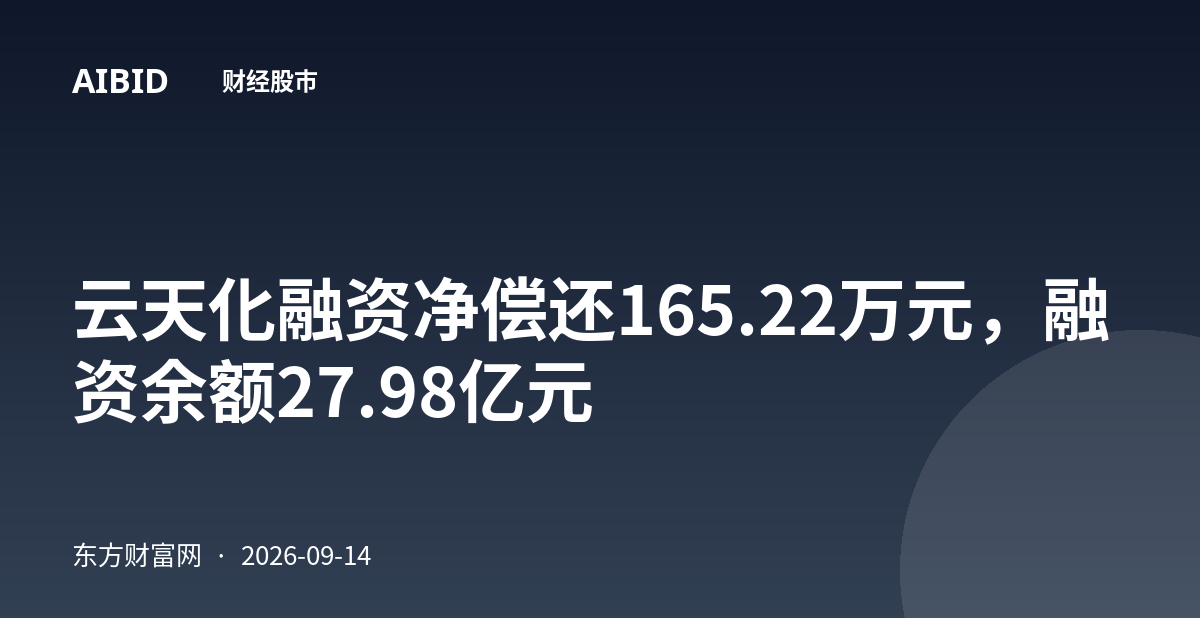 云天化融资净偿还165.22万元，融资余额27.98亿元